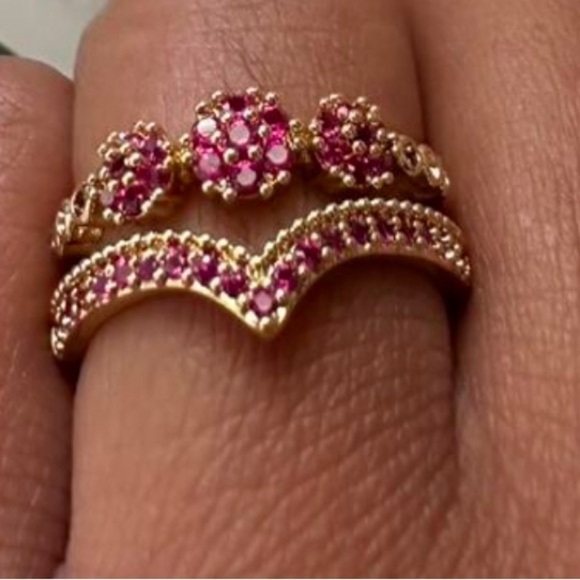 Gold and Pink Open Design Ring with Pink Gemstones - Picture 2 of 7